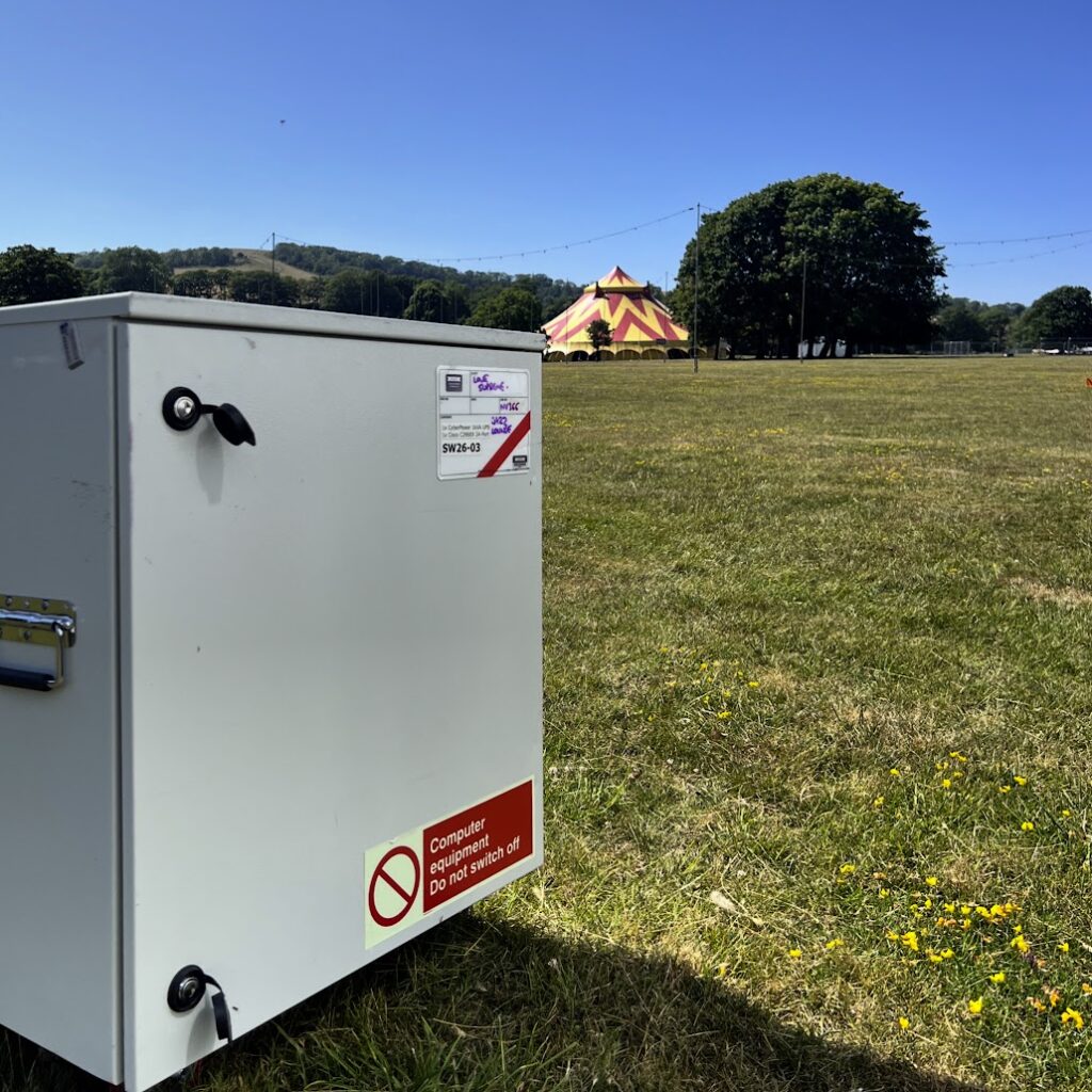 Photo showing secure network cabinet installed at Love Supreme Festival